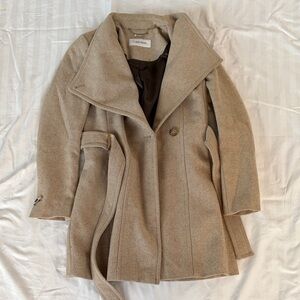 Calvin Klein Beige Wool-Blend Trench Coat with Belt
